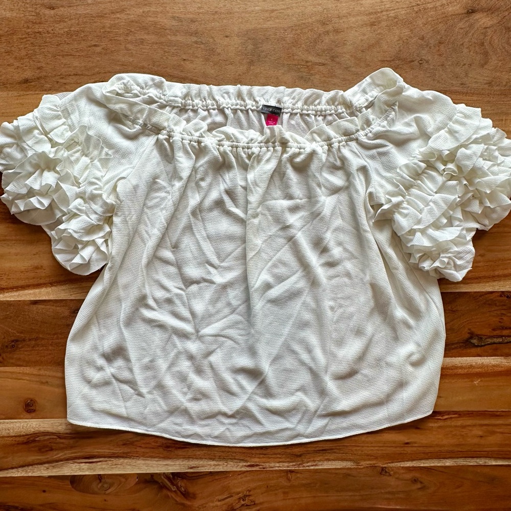 Vince Camuto Off-Shoulder White Ruffle Blouse